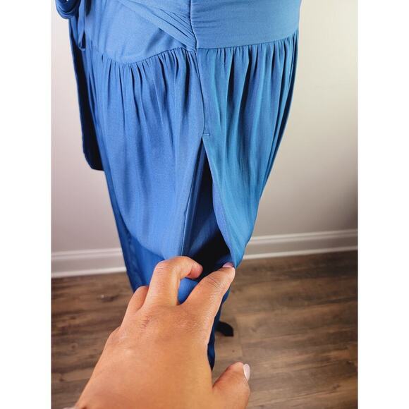 LOFT Blue Racer Sleeveless Flare Dress Front Tie with Pockets Sz 8P - Picture 4 of 5